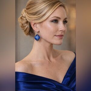 Murano Blown Glass Blue Aqua Nugget Round Ball Pierced Earrings 💙💙